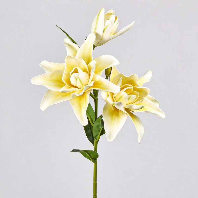 31" Double Lily Artificial Flower Bush, 3 Blooms, Retro Modern Style, Perfect for Weddings, Home Decor, and Events
