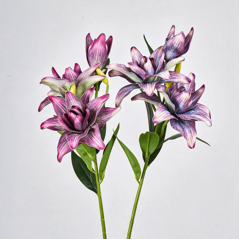 31" Double Lily Artificial Flower Bush, 3 Blooms, Retro Modern Style, Perfect for Weddings, Home Decor, and Events