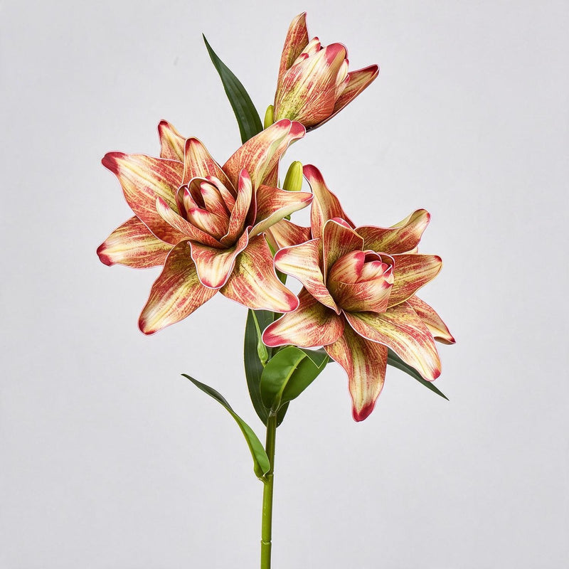 31" Double Lily Artificial Flower Bush, 3 Blooms, Retro Modern Style, Perfect for Weddings, Home Decor, and Events