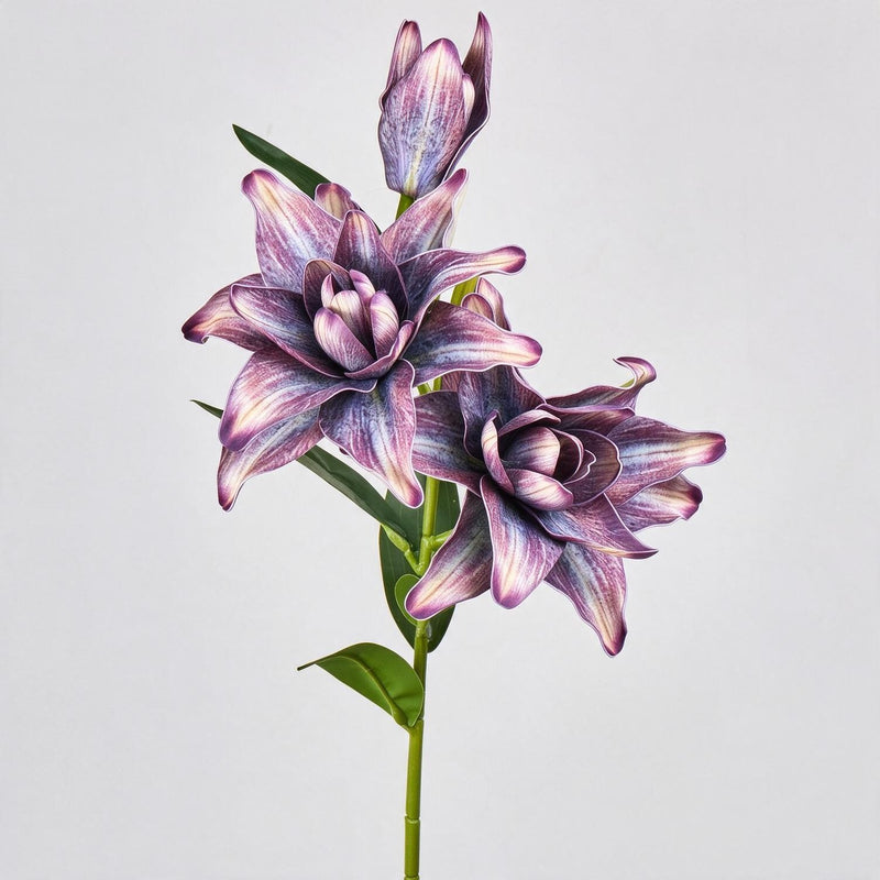 31" Double Lily Artificial Flower Bush, 3 Blooms, Retro Modern Style, Perfect for Weddings, Home Decor, and Events