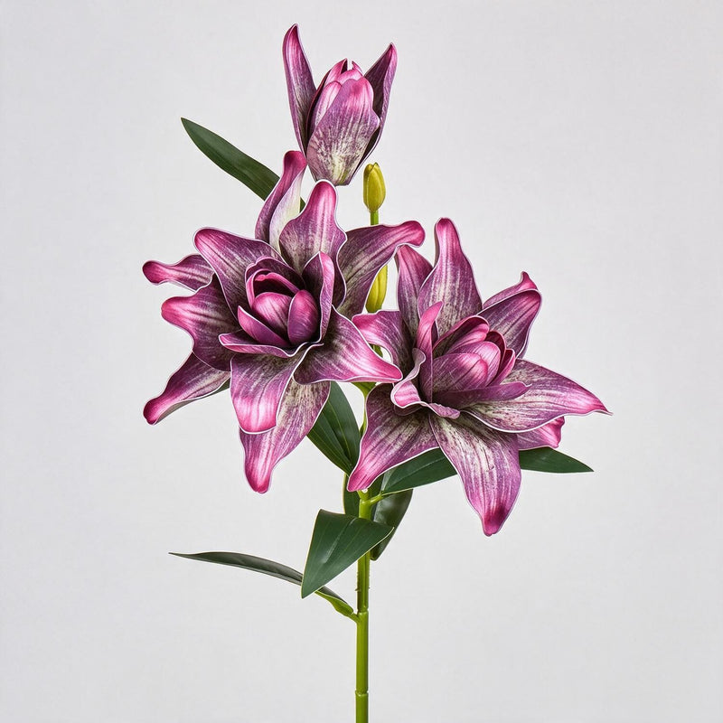 31" Double Lily Artificial Flower Bush, 3 Blooms, Retro Modern Style, Perfect for Weddings, Home Decor, and Events
