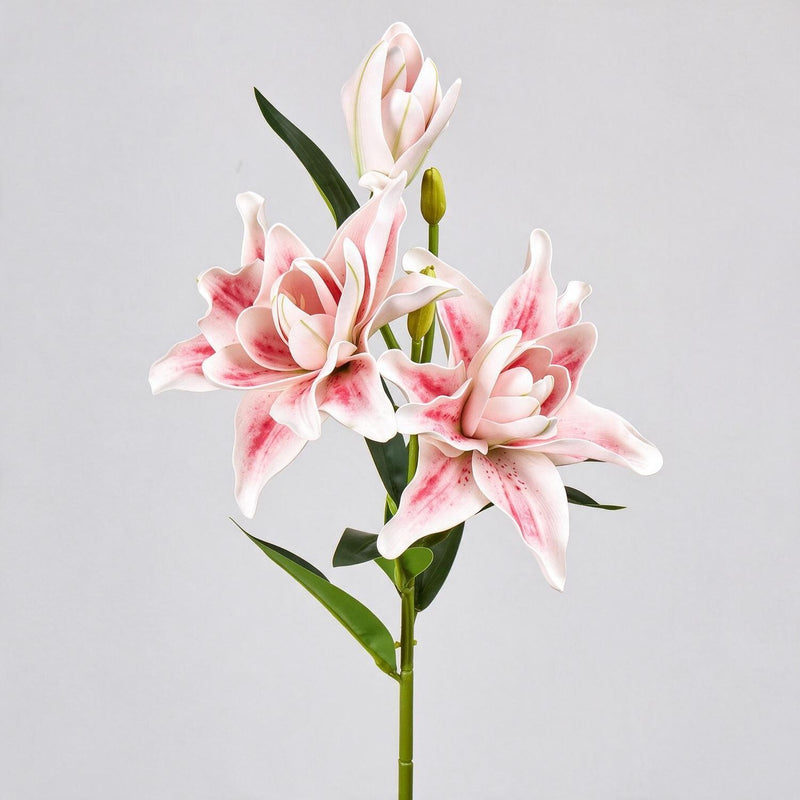 31" Double Lily Artificial Flower Bush, 3 Blooms, Retro Modern Style, Perfect for Weddings, Home Decor, and Events