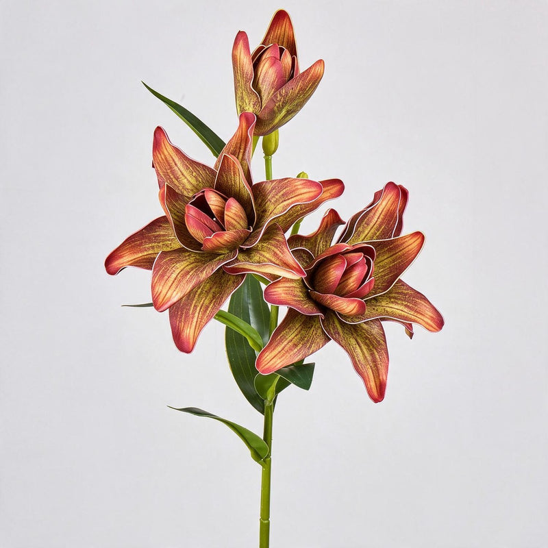 31" Double Lily Artificial Flower Bush, 3 Blooms, Retro Modern Style, Perfect for Weddings, Home Decor, and Events