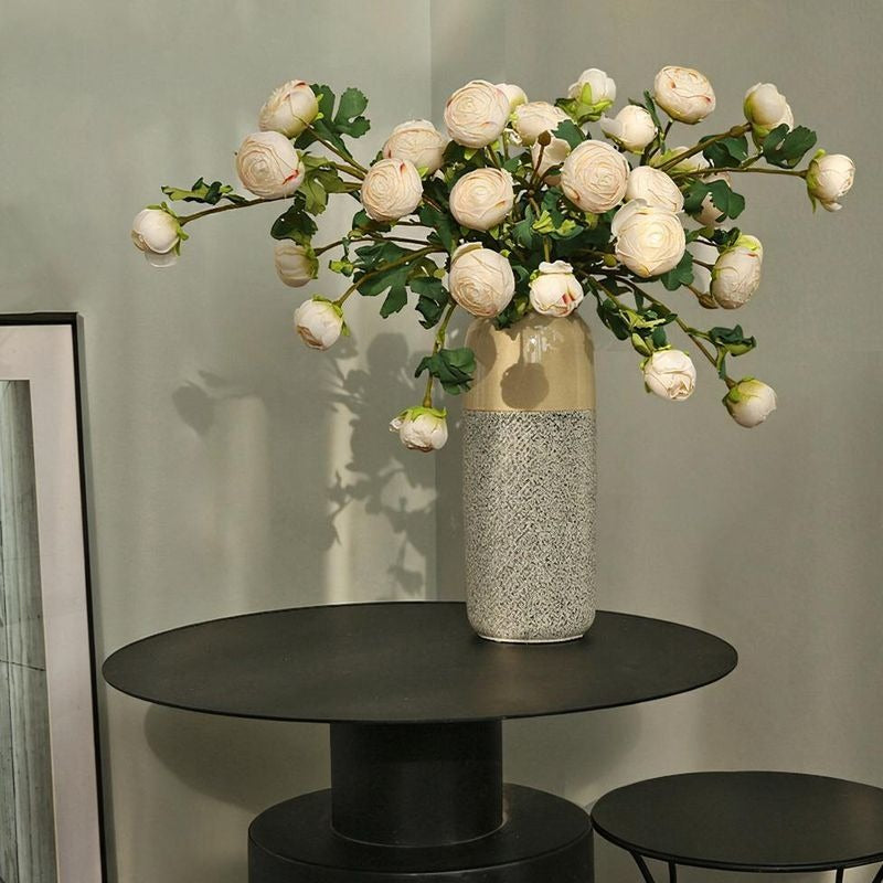 Artificial Tea Rose Bush with 3 Blooms, Silk-Like Fabric, 20" Tall, Modern Home Decor