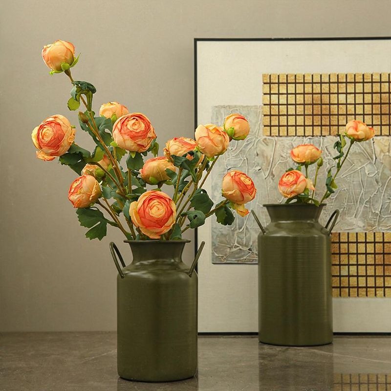 Artificial Tea Rose Bush with 3 Blooms, Silk-Like Fabric, 20" Tall, Modern Home Decor