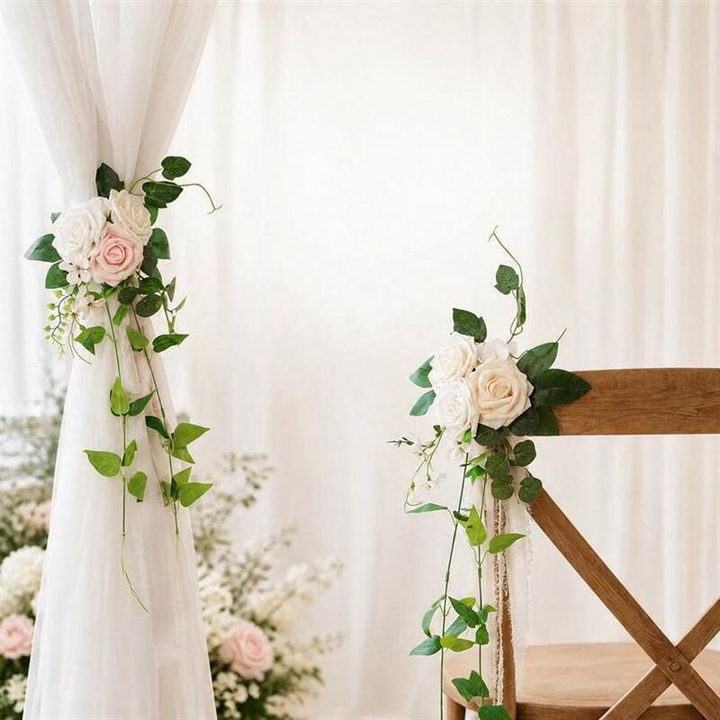 Artificial Eucalyptus and Rose Trailing Vine, 12", Perfect for Wedding Decor, Chair Backs, and Indoor Outdoor Use