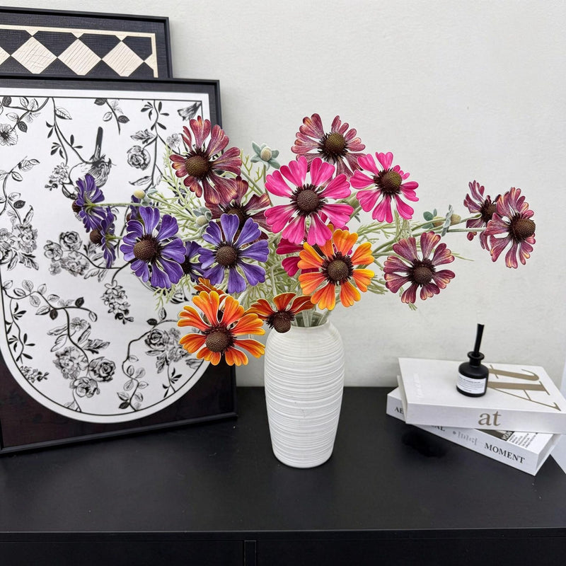 Artificial Chrysanthemum Bush with 3 Blooms, 23" Tall, Realistic EVA Floral Arrangement for Wedding, Home, and Commercial Decor