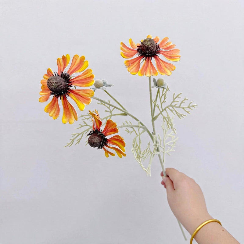 Artificial Chrysanthemum Bush with 3 Blooms, 23" Tall, Realistic EVA Floral Arrangement for Wedding, Home, and Commercial Decor