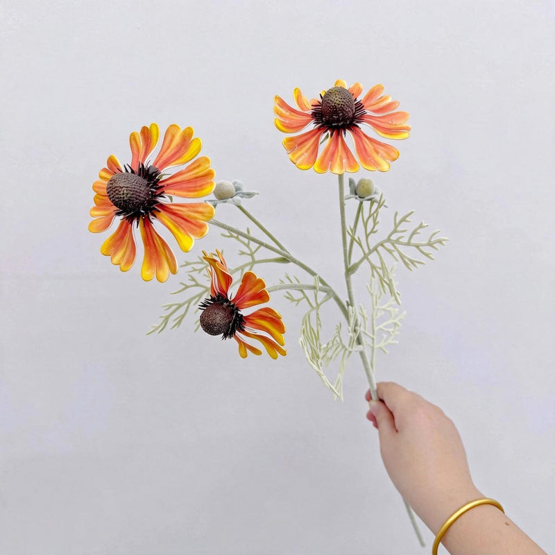 Artificial Chrysanthemum Bush with 3 Blooms, 23" Tall, Realistic EVA Floral Arrangement for Wedding, Home, and Commercial Decor