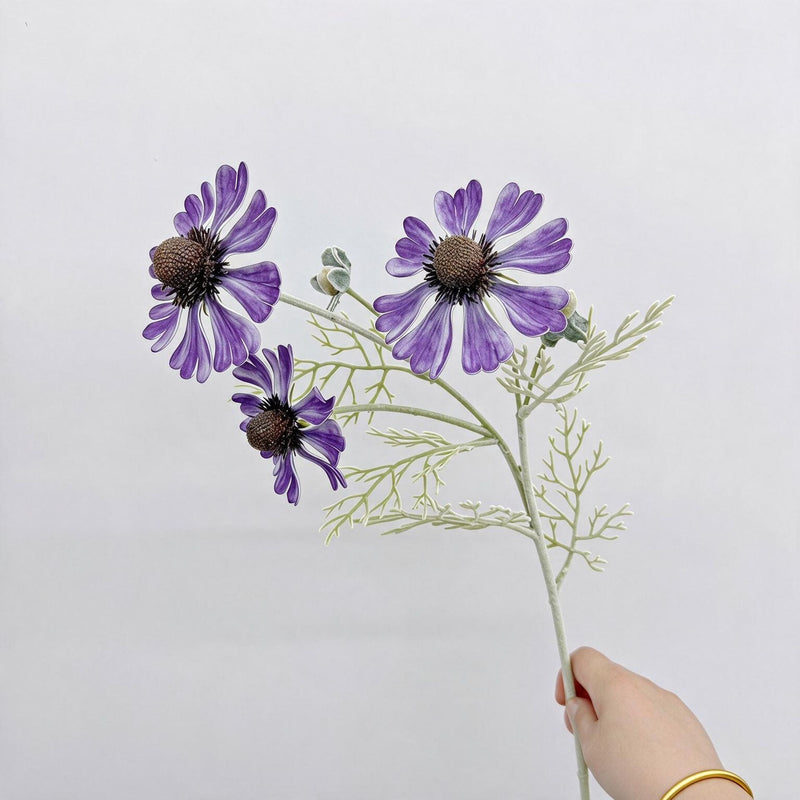 Artificial Chrysanthemum Bush with 3 Blooms, 23" Tall, Realistic EVA Floral Arrangement for Wedding, Home, and Commercial Decor