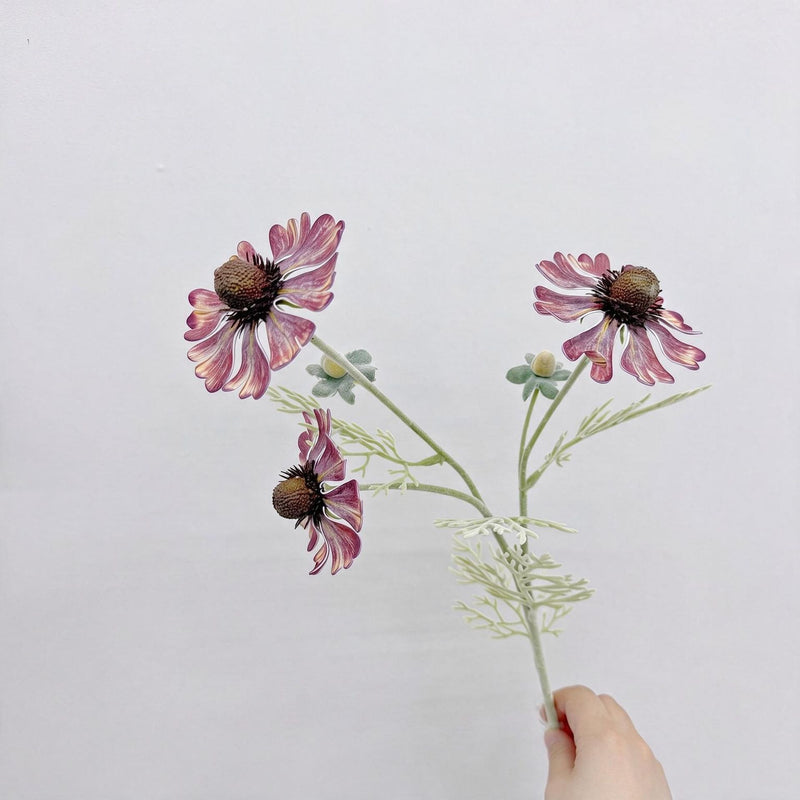 Artificial Chrysanthemum Bush with 3 Blooms, 23" Tall, Realistic EVA Floral Arrangement for Wedding, Home, and Commercial Decor