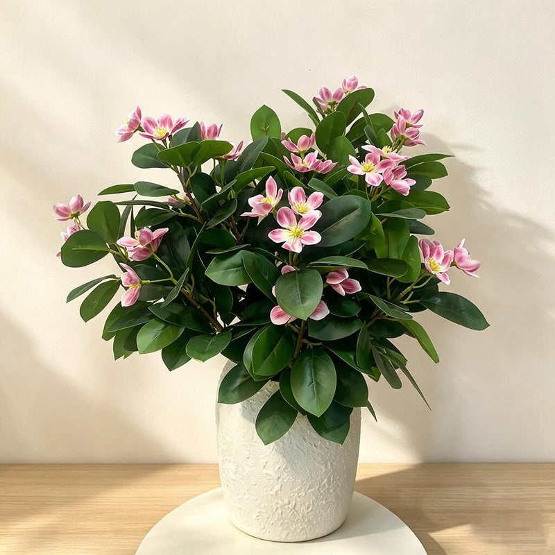 Camellia, Plum Blossom, Azalea, and Peach Artificial Flower Bush, 24" Tall, Perfect for Office Decor, Weddings, and Events