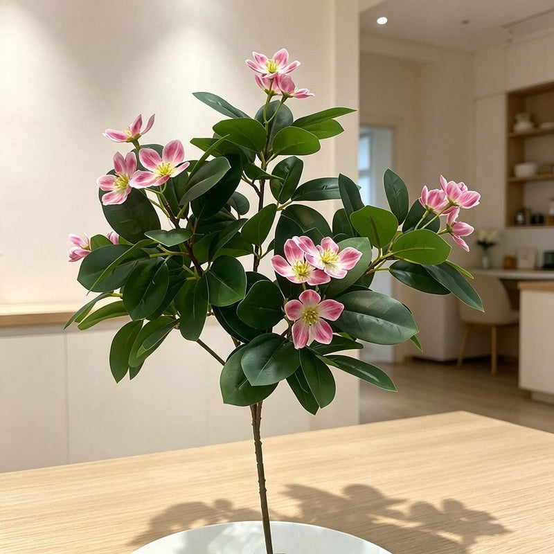 Camellia, Plum Blossom, Azalea, and Peach Artificial Flower Bush, 24" Tall, Perfect for Office Decor, Weddings, and Events