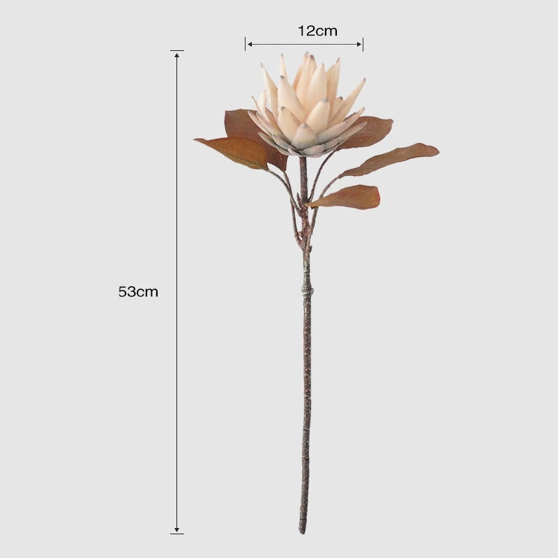 Single Stem Protea Artificial Flower, Caramel Tone, 20" Tall, Silk-like Fabric, Retro Home Decor