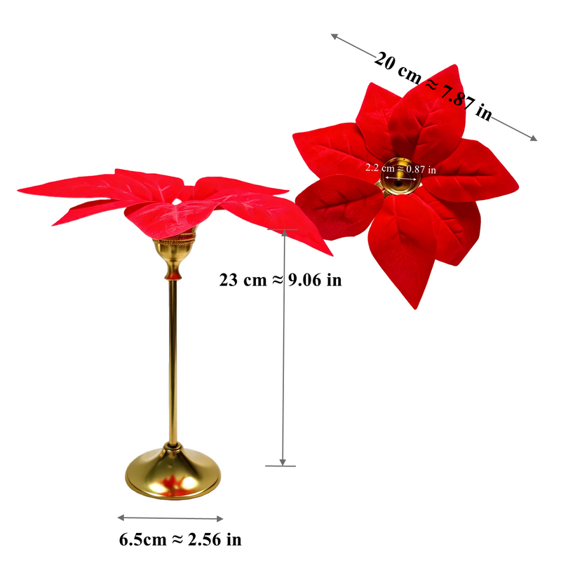 Brass Gold Taper Candle Holder with Faux Poinsettia, Christmas Table Decor, Holiday Centerpiece