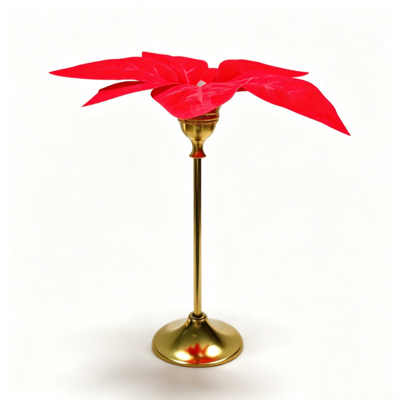 Brass Gold Taper Candle Holder with Faux Poinsettia, Christmas Table Decor, Holiday Centerpiece