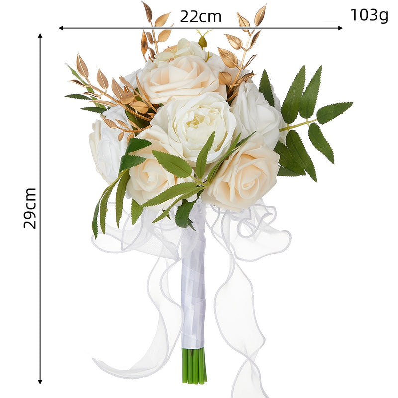 Artificial Rose Bouquet with 7 Blooms, 11.4 Inches, Plastic, Perfect for Weddings, Indoor & Outdoor Use