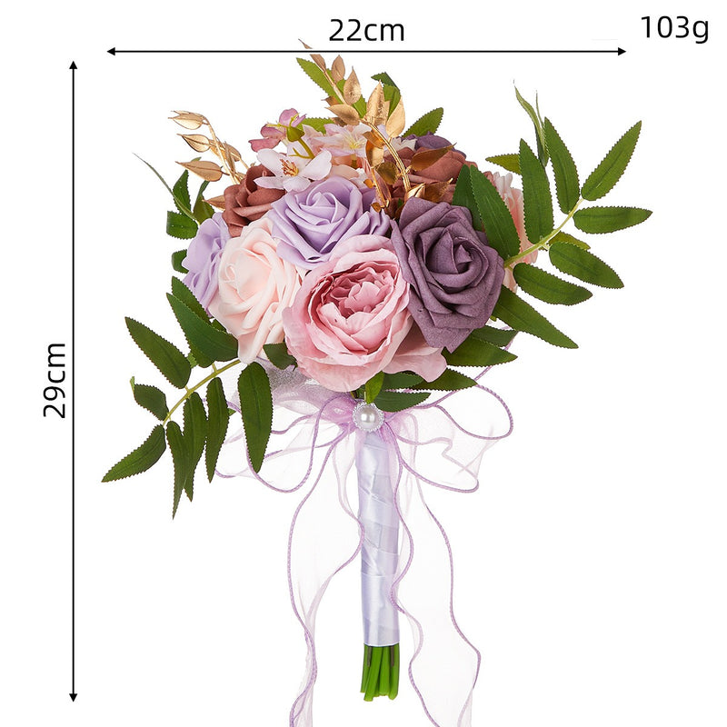 Artificial Rose Bouquet with 7 Blooms, 11.4 Inches, Plastic, Perfect for Weddings, Indoor & Outdoor Use