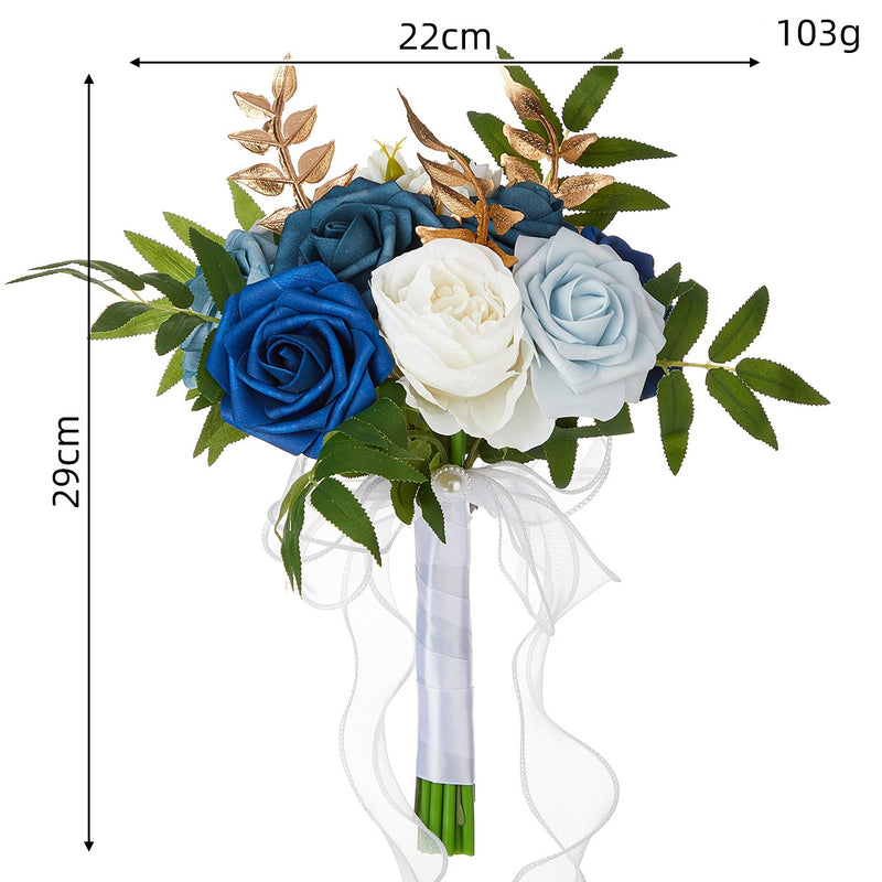 Artificial Rose Bouquet with 7 Blooms, 11.4 Inches, Plastic, Perfect for Weddings, Indoor & Outdoor Use