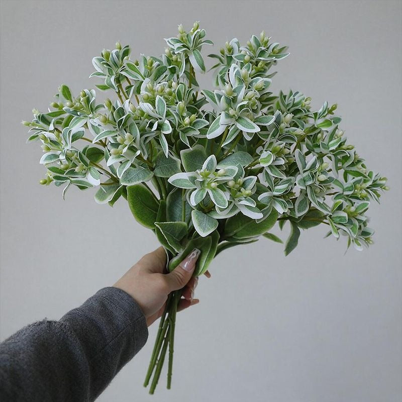 Single Stem Artificial Mint Leaf with White Edges, 18.5 Inches, for Weddings & Outdoor Decor