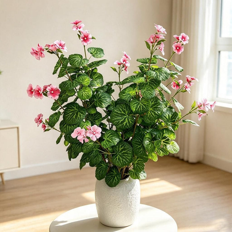 Artificial Begonia Bush with 36 Blooms, 39" Tall, Realistic Faux Silk Flowers for Home, Wedding, and Event Decor