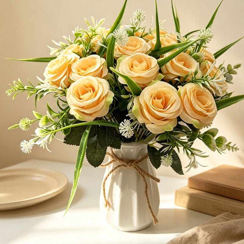 18-Bloom Rose Bush, Modern Bouquet with Rolled Petals, 16" Long, Perfect for Weddings, Home Decor, and Events