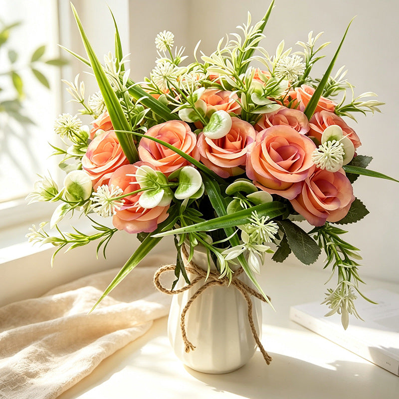 18-Bloom Rose Bush, Modern Bouquet with Rolled Petals, 16" Long, Perfect for Weddings, Home Decor, and Events