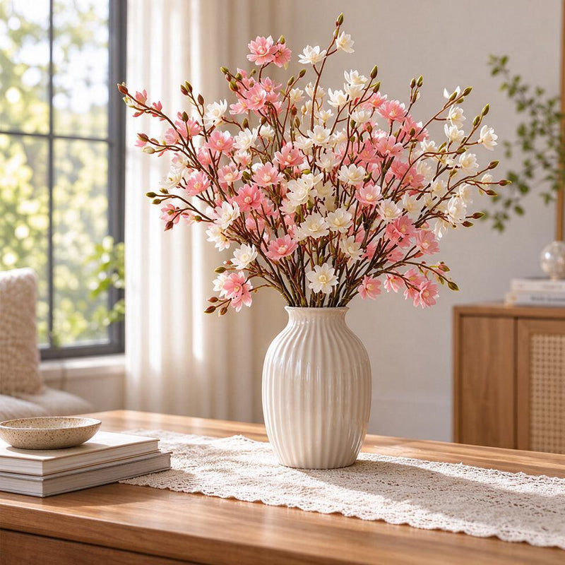 Artificial Cherry Blossom Bush, 46cm, PE Plastic, Perfect for Weddings, Home Decor, and Commercial Spaces