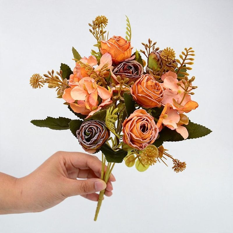 Artificial Silk Rose Bush with 6 Blooms, 12" Tall, Perfect for Weddings, Home Decor, and Events