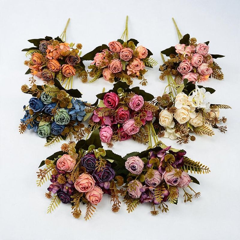 Artificial Silk Rose Bush with 6 Blooms, 12" Tall, Perfect for Weddings, Home Decor, and Events