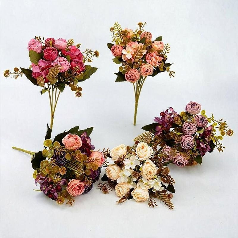 Artificial Silk Rose Bush with 6 Blooms, 12" Tall, Perfect for Weddings, Home Decor, and Events
