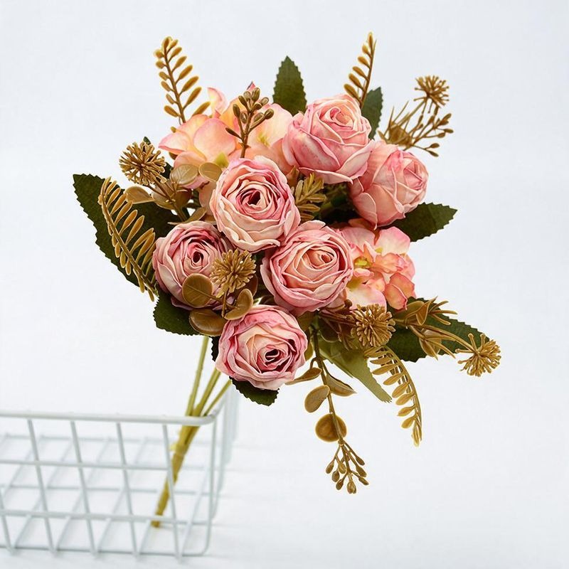 Artificial Silk Rose Bush with 6 Blooms, 12" Tall, Perfect for Weddings, Home Decor, and Events