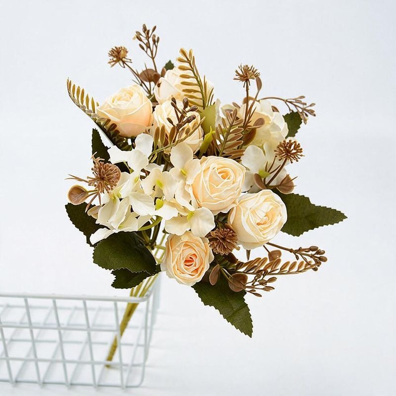 Artificial Silk Rose Bush with 6 Blooms, 12" Tall, Perfect for Weddings, Home Decor, and Events