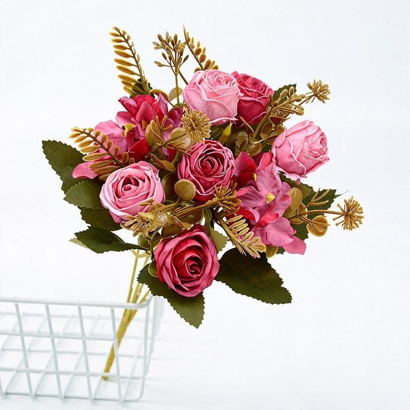 Artificial Silk Rose Bush with 6 Blooms, 12" Tall, Perfect for Weddings, Home Decor, and Events
