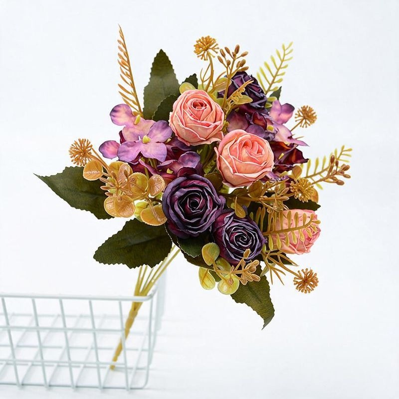 Artificial Silk Rose Bush with 6 Blooms, 12" Tall, Perfect for Weddings, Home Decor, and Events