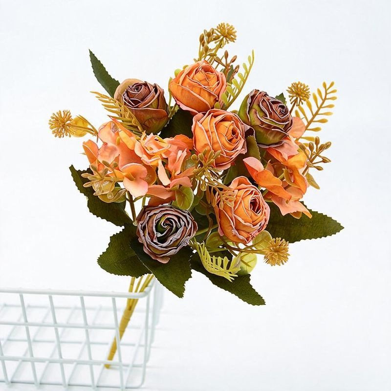 Artificial Silk Rose Bush with 6 Blooms, 12" Tall, Perfect for Weddings, Home Decor, and Events