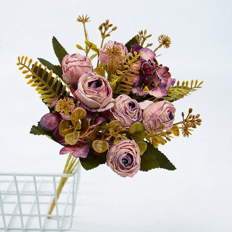 Artificial Silk Rose Bush with 6 Blooms, 12" Tall, Perfect for Weddings, Home Decor, and Events