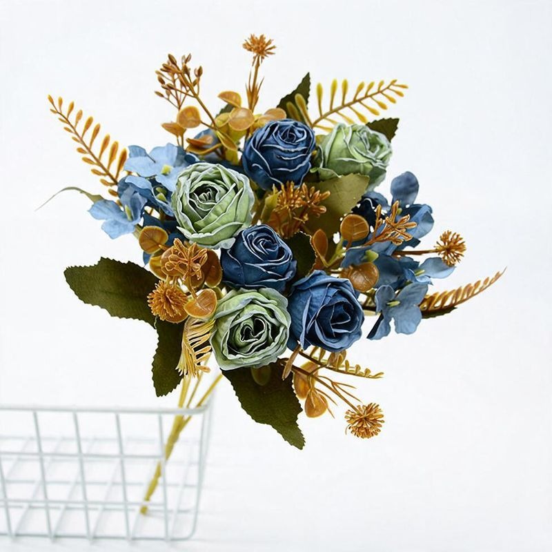 Artificial Silk Rose Bush with 6 Blooms, 12" Tall, Perfect for Weddings, Home Decor, and Events