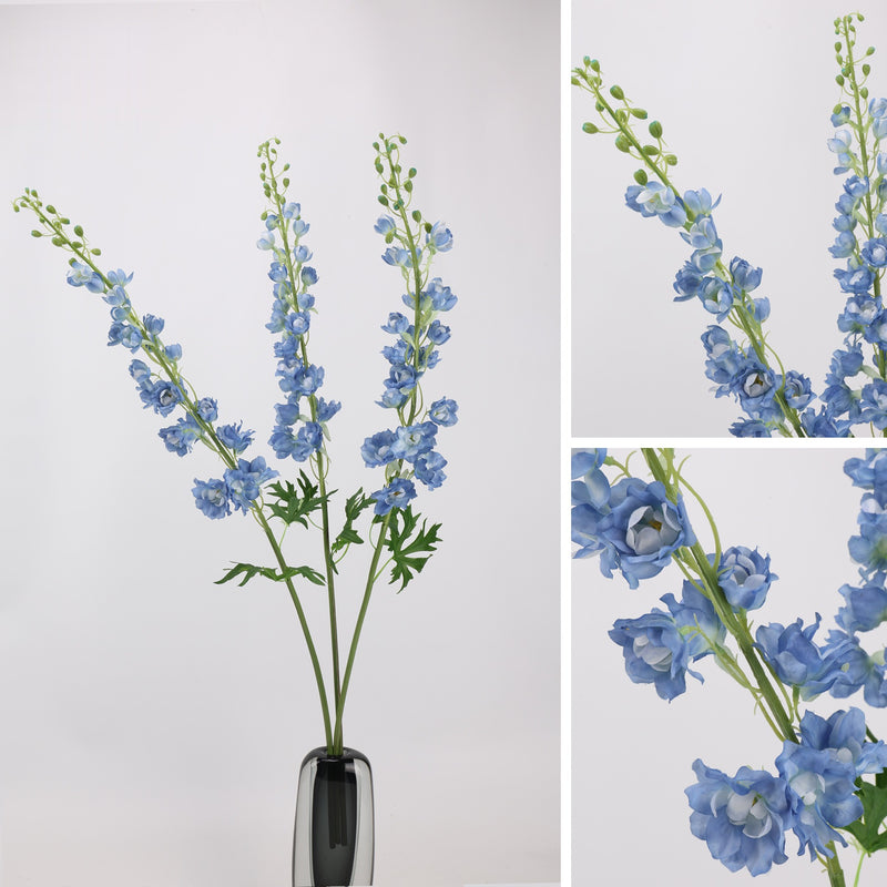 42" Single Stem Artificial Delphinium Flower, Silk-Like Fabric, Modern Farmhouse Decor for Weddings, Home, and Events