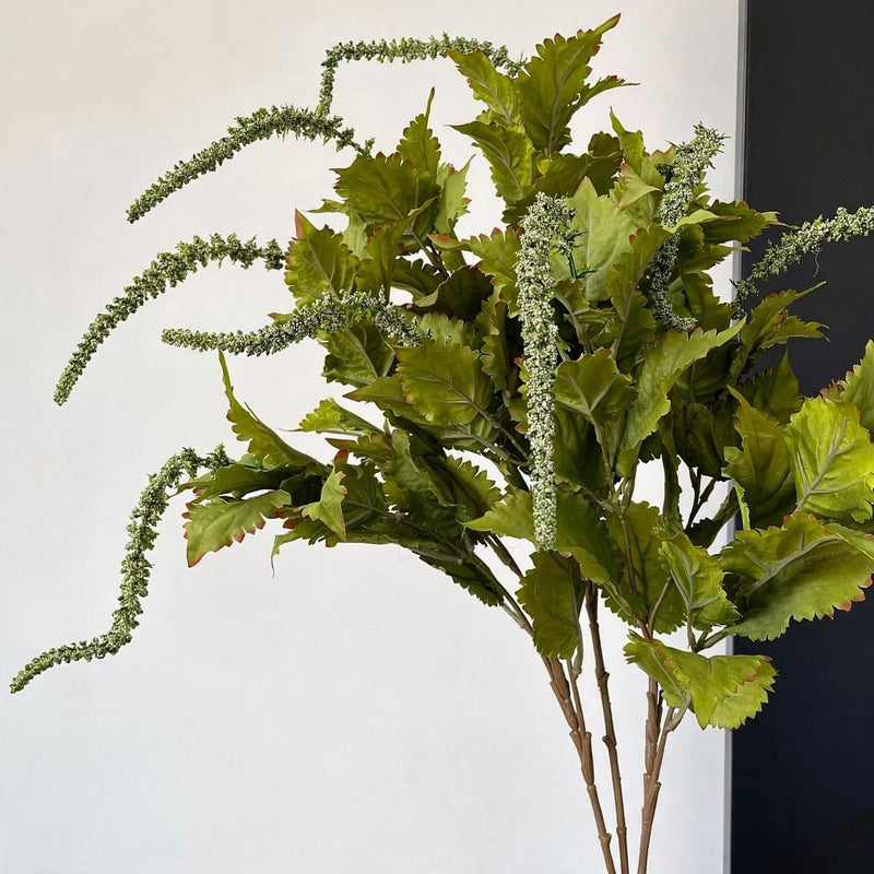 Artificial Retro Perilla Leaf Bush, 35" Length, Silk-Like Fabric Leaves, Foam Stems, for Home Decor, Wedding Arrangements, and Commercial Displays