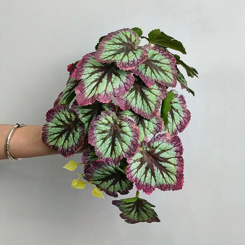 Single Stem Begonia Leaf Artificial Plant, 12 Inch Realistic Faux Greenery for Home, Hotel, and Event Decor