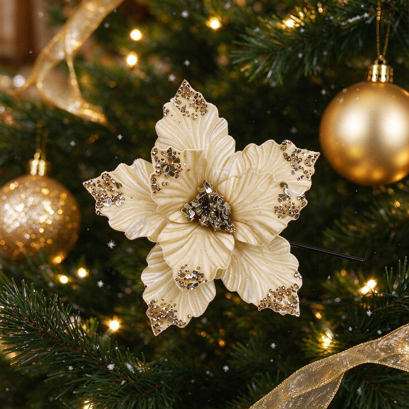 Artificial Poinsettia Flower Head, 9.5" Christmas Decoration for Home, Wedding & Holiday Displays