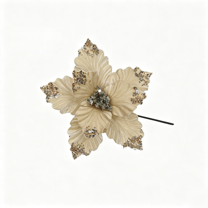 Artificial Poinsettia Flower Head, 9.5" Christmas Decoration for Home, Wedding & Holiday Displays