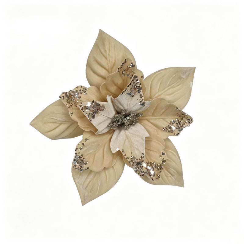Artificial Poinsettia Flower Head, 9.5" Christmas Decoration for Home, Wedding & Holiday Displays