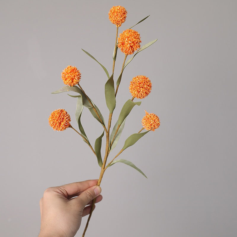 Artificial Chrysanthemum Ball Flowers, Set of 5 Bush Stems with 6 Blooms Each, 16.5" Faux Silk Fall Florals for Wedding Centerpieces & Home Decor