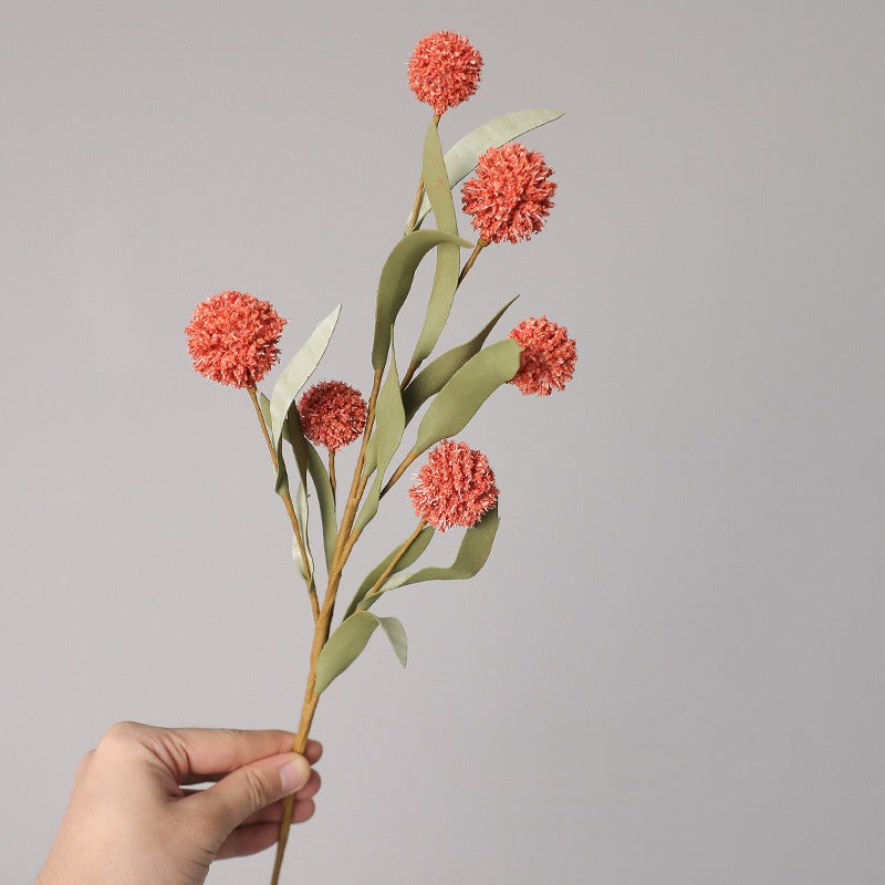 Artificial Chrysanthemum Ball Flowers, Set of 5 Bush Stems with 6 Blooms Each, 16.5" Faux Silk Fall Florals for Wedding Centerpieces & Home Decor