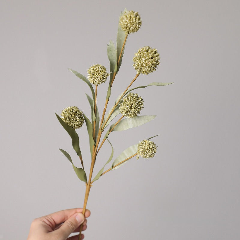 Artificial Chrysanthemum Ball Flowers, Set of 5 Bush Stems with 6 Blooms Each, 16.5" Faux Silk Fall Florals for Wedding Centerpieces & Home Decor