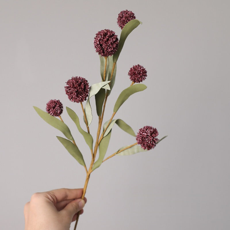 Artificial Chrysanthemum Ball Flowers, Set of 5 Bush Stems with 6 Blooms Each, 16.5" Faux Silk Fall Florals for Wedding Centerpieces & Home Decor