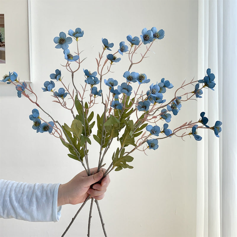 Artificial Plum Blossom Bush, 15 Blooms, Retro Style Silk-Like Fabric, 23" Tall, for Home & Commercial Decor