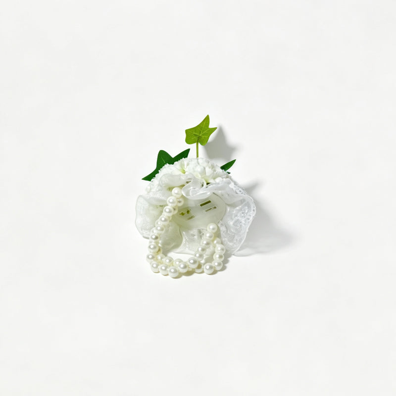 Forget-Me-Not Boutonniere and Wrist Corsage Set, Silk-Like Fabric, White, Perfect for Weddings and Parties
